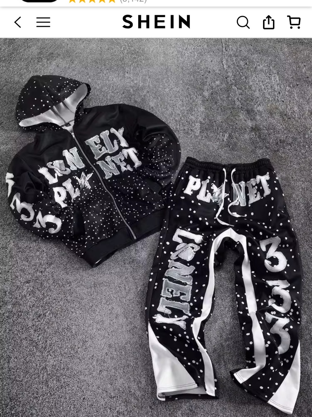 SHEIN Black and White Star Print Kids Hoodie & Jogger Set